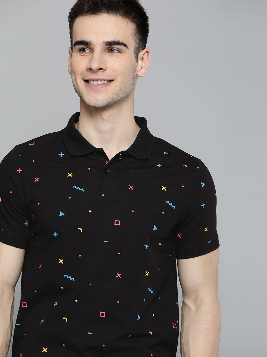 Mast & Harbour Men Black Printed Cotton Polo Collar T-shirt - view 1