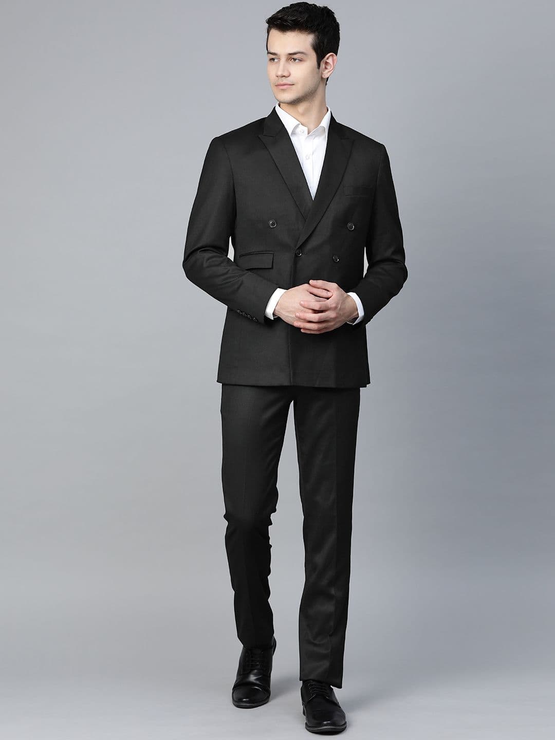 MANQ Men Black Solid Slim Fit Double-Breasted Formal Suit - view 1