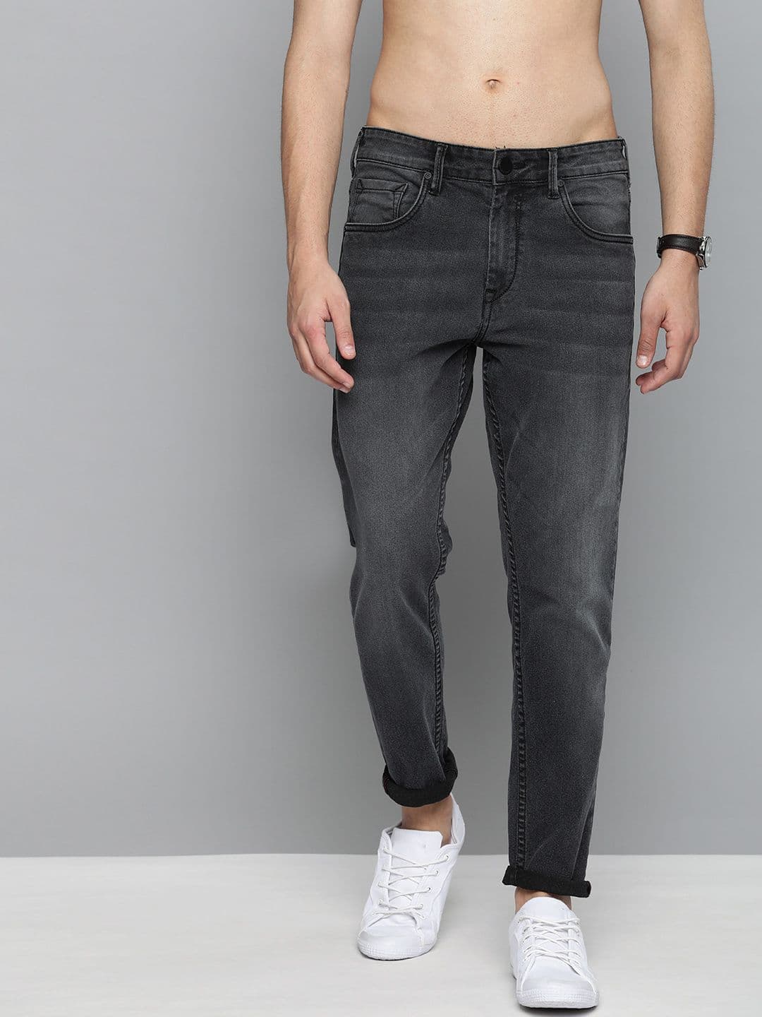 HERE&NOW Men Black Regular Fit Mid-Rise Clean Look Stretchable Jeans - view 1