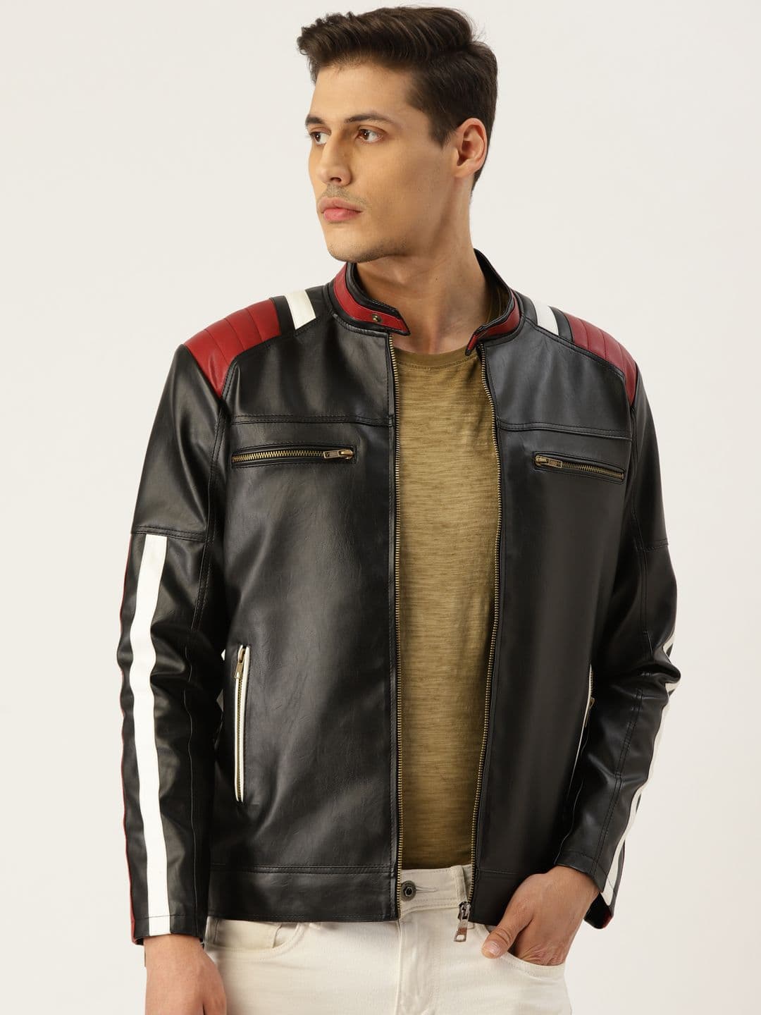 Leather Retail Men Black Solid Lightweight Biker Jacket - view 1