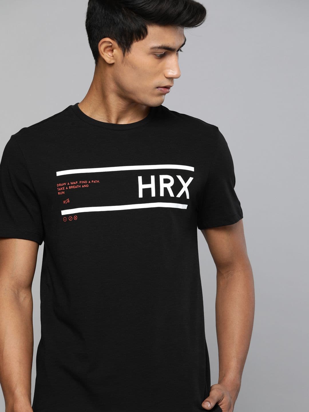 HRX by Hrithik Roshan Men Jet Black Printed Bio-Wash Antimicrobial Lifestyle Pure Cotton T-shirt - view 1