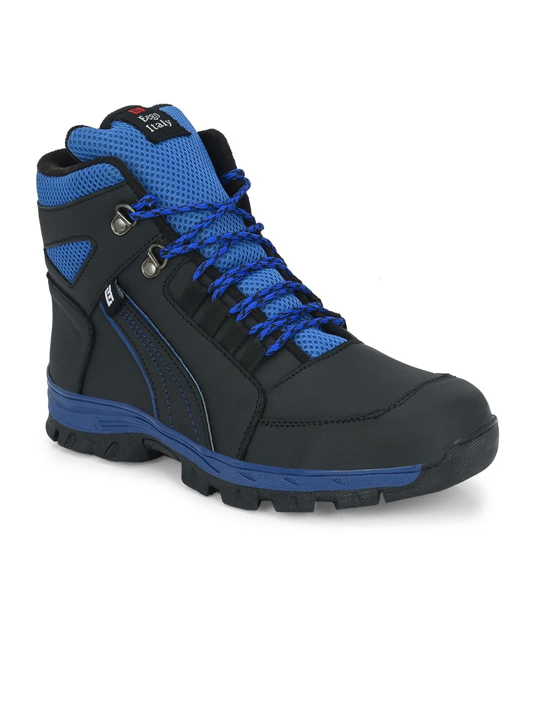 Eego Italy Men Black & Blue Canvas High-Top Leather Trekking Shoes With Anti Skid Sole - view 1