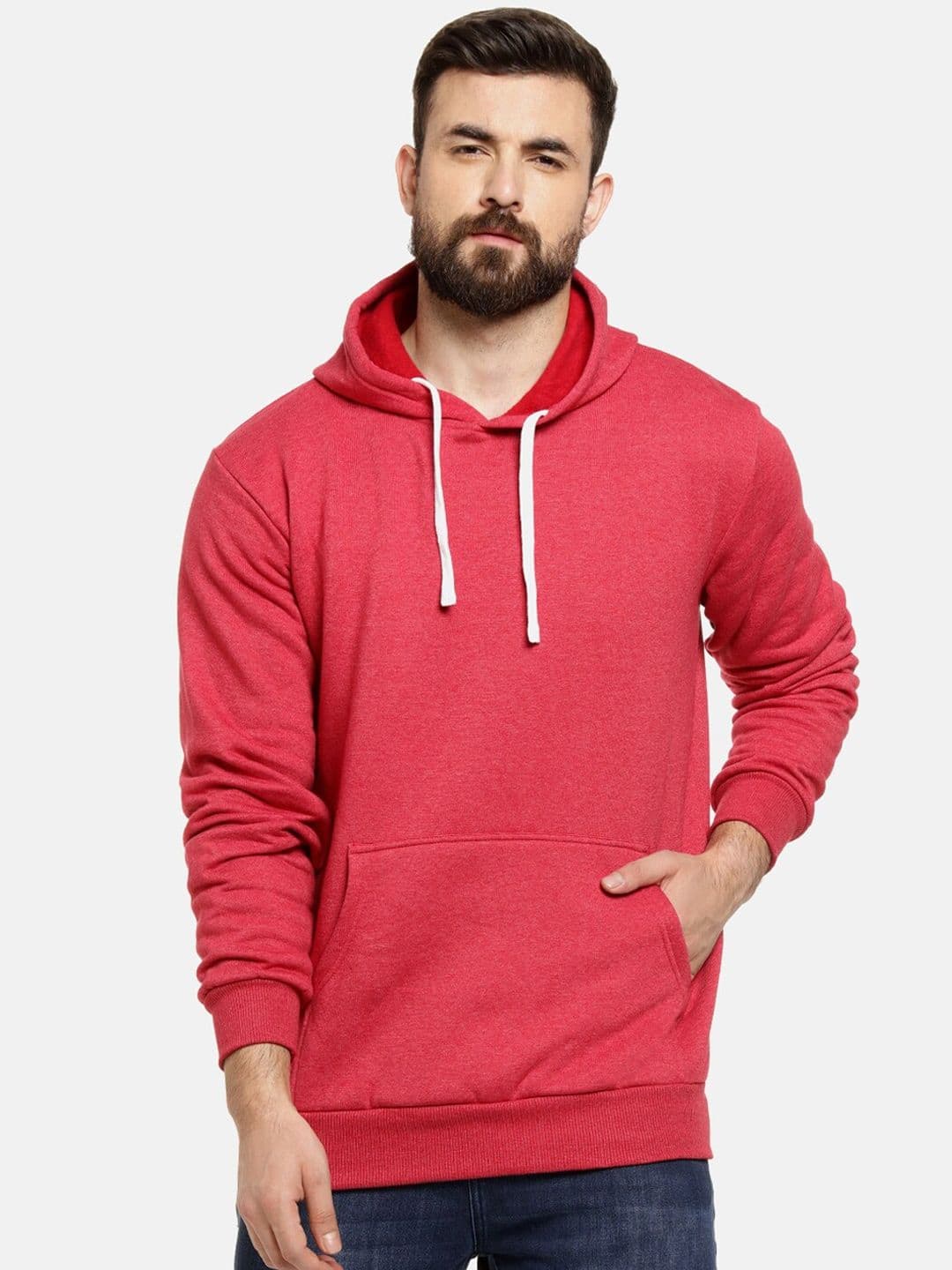 CAHOOT Men Red Solid Hooded Sweatshirt - view 1