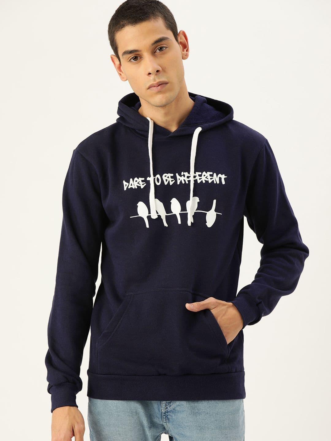 CAHOOT Men Navy Blue Printed Bio Wash Hooded Pullover Sweatshirt - view 1