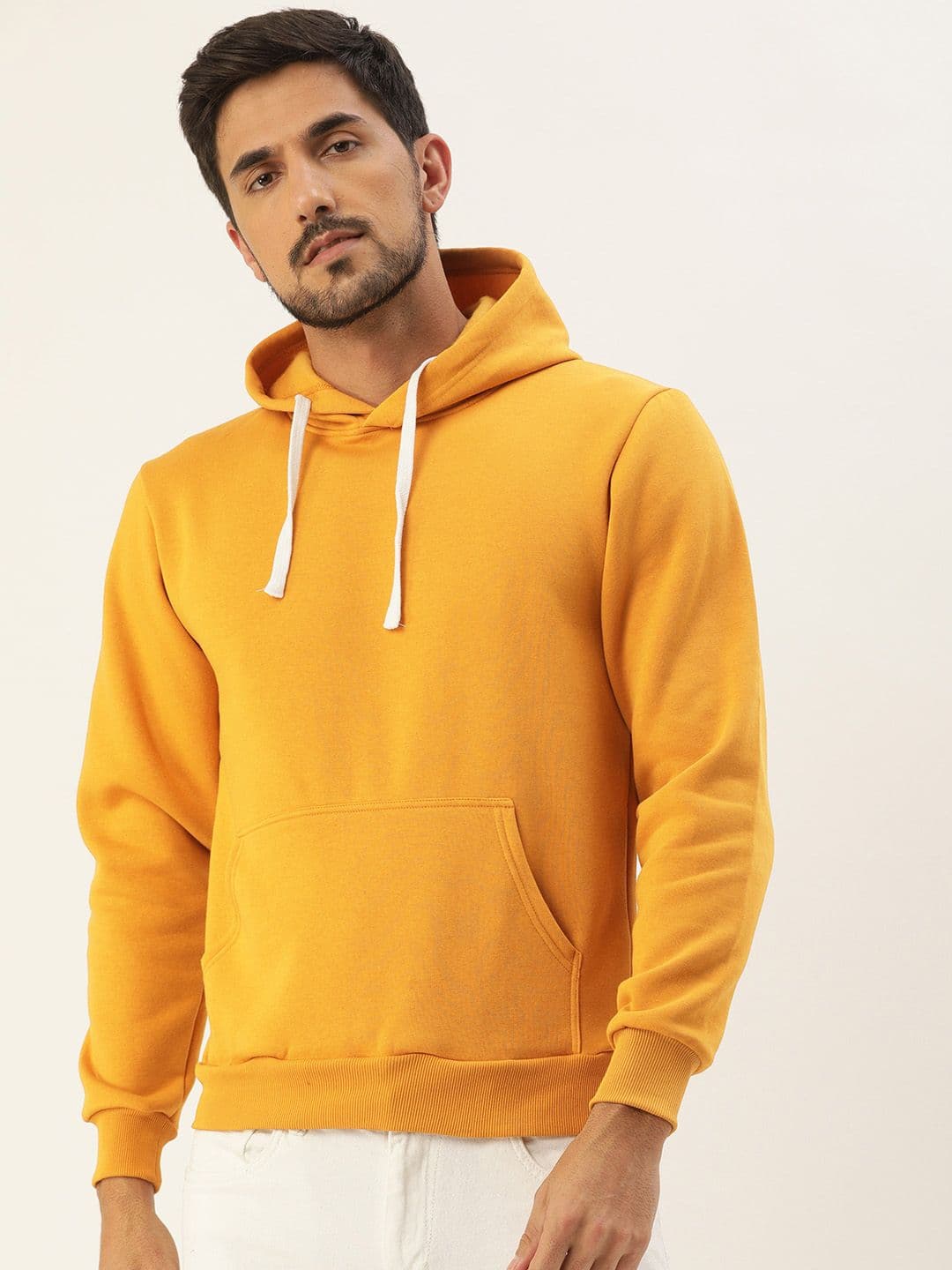 CAHOOT Men Mustard Yellow Solid Hooded Pullover Sweatshirt - view 1