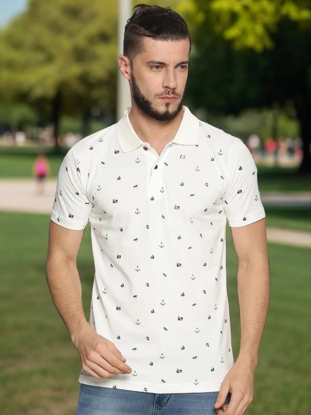 Kryptic Men Nautical Printed Polo Collar Pure Cotton T-shirt - view 1