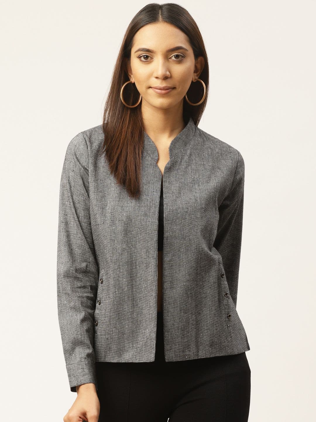 Cottinfab Women Grey Self Design Lightweight Open Front Jacket - view 1