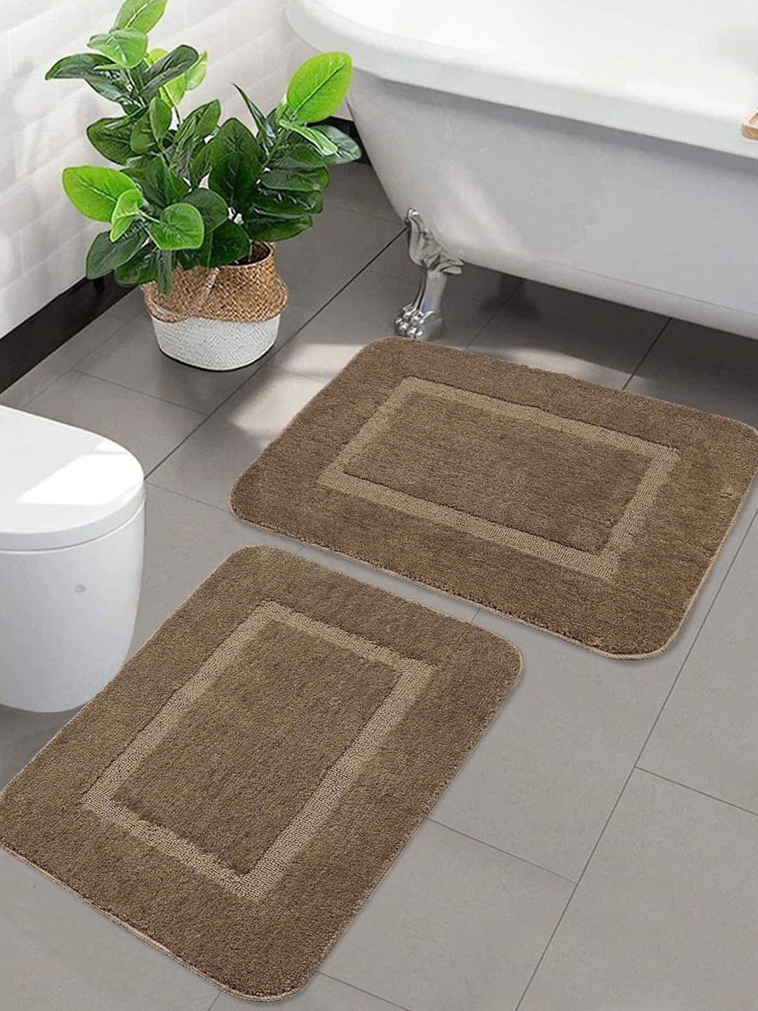 Saral Home Set of 2 Beige Microfiber Anti-Skid Bath Mats - view 1