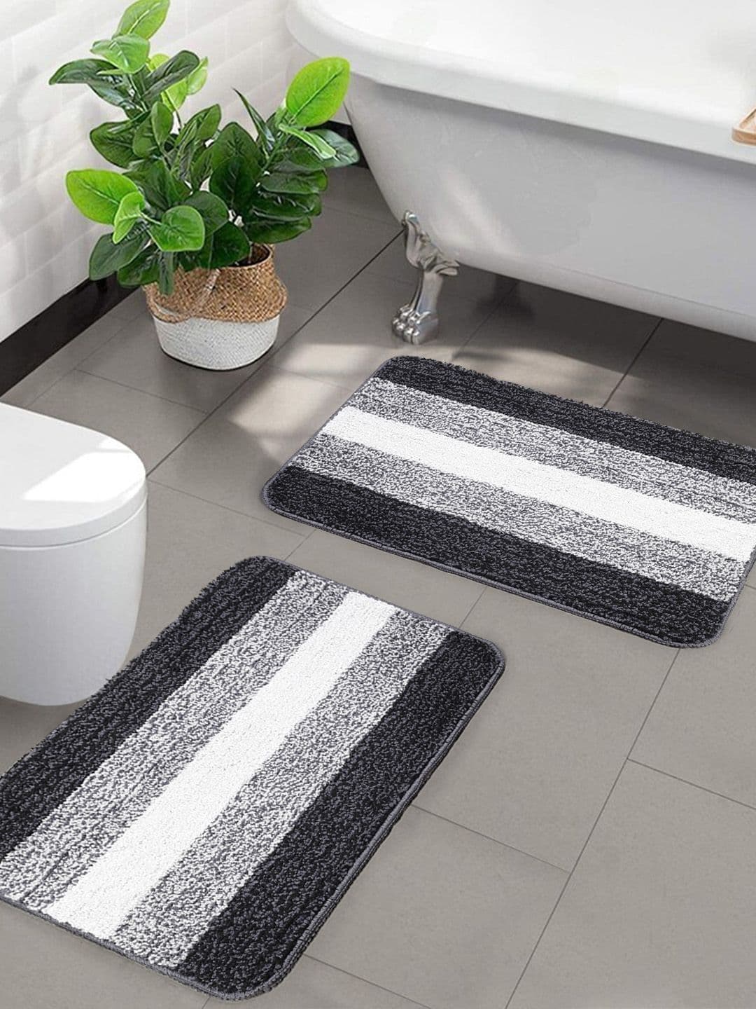Saral Home Set of 2 Black & White Colourblocked Anti-Skid Bathmats - view 1