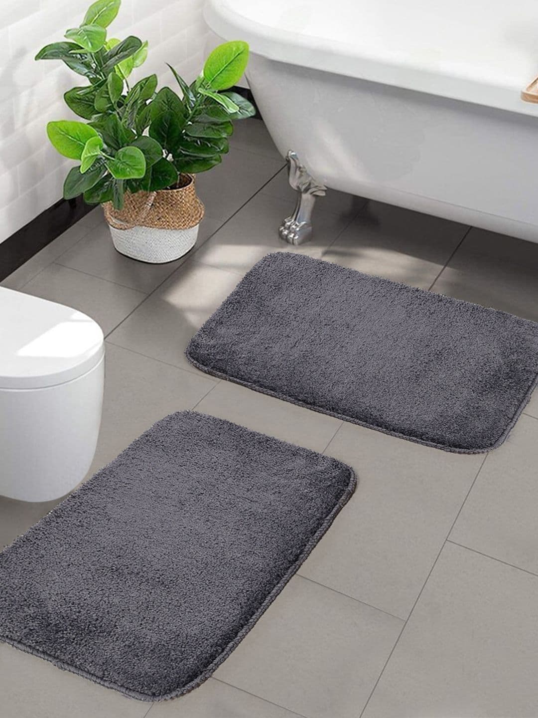 Saral Home Set of 2 Grey Solid Microfibre Anti-Skid Bath Rugs - view 1