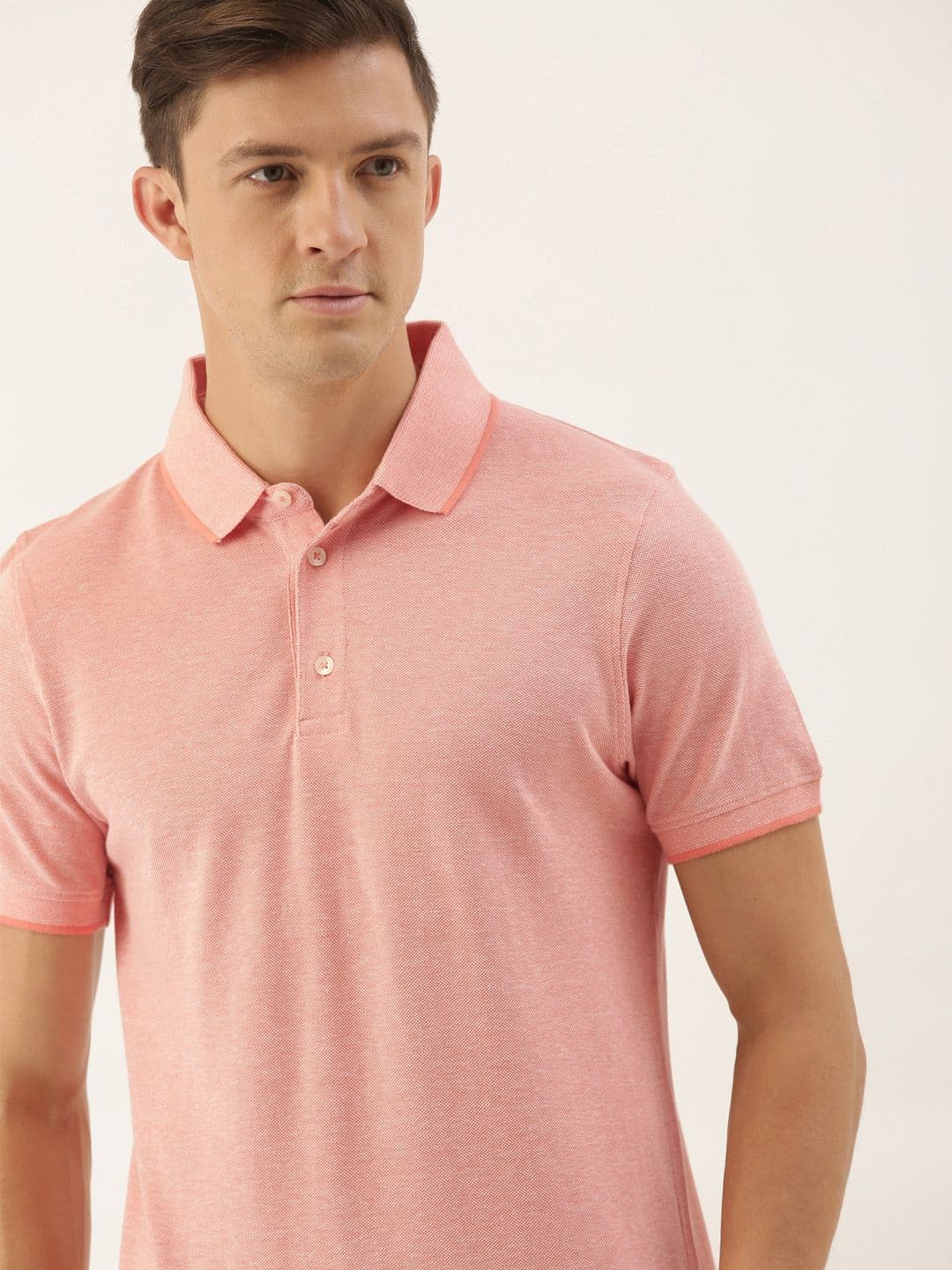 INVICTUS Men Peach Polo Collar Pure Cotton T-shirt - view 1