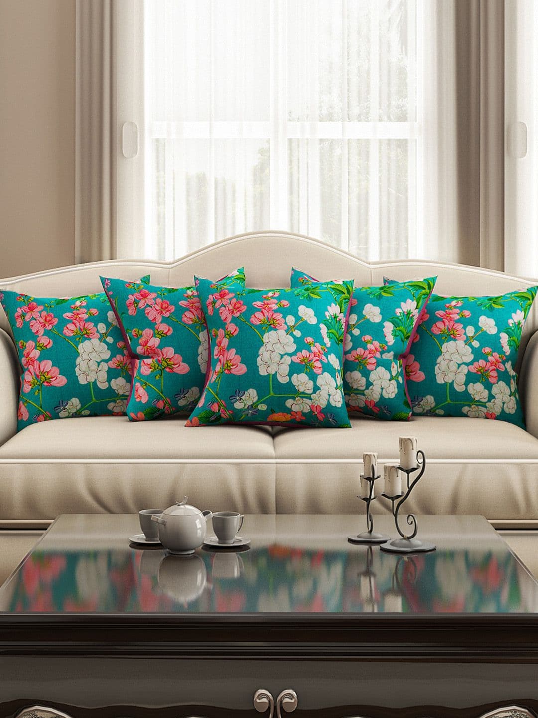 SEJ by Nisha Gupta Green Set of 5 16" x 16" Square Cushion Covers - view 1