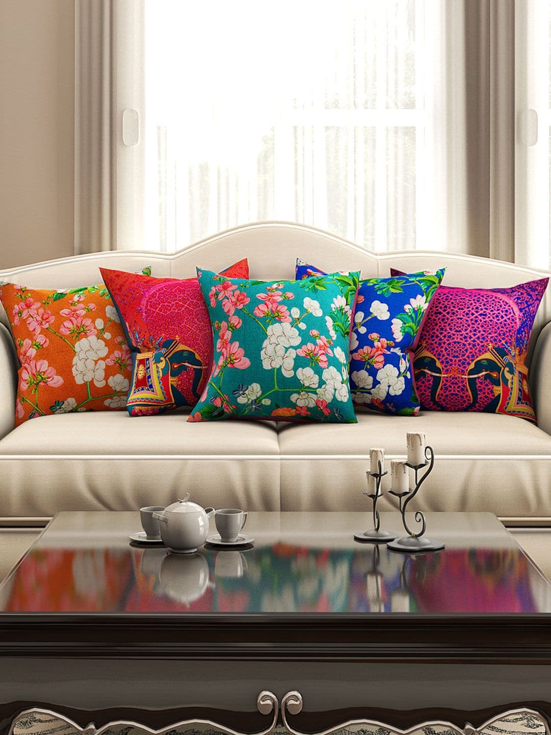 SEJ by Nisha Gupta Multicoloured Set of 5 16'' x 16'' Square Cushion Covers - view 1