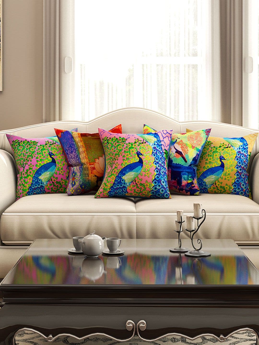 SEJ by Nisha Gupta Multicoloured Set of 5 16'' x 16'' Square Cushion Covers - view 1