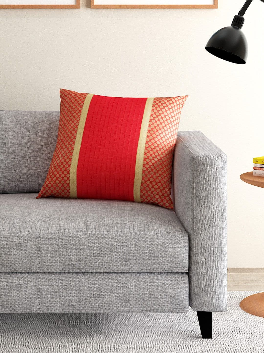 ANS Red Single Brocade 16'' x 16'' Square Cushion Cover - view 1