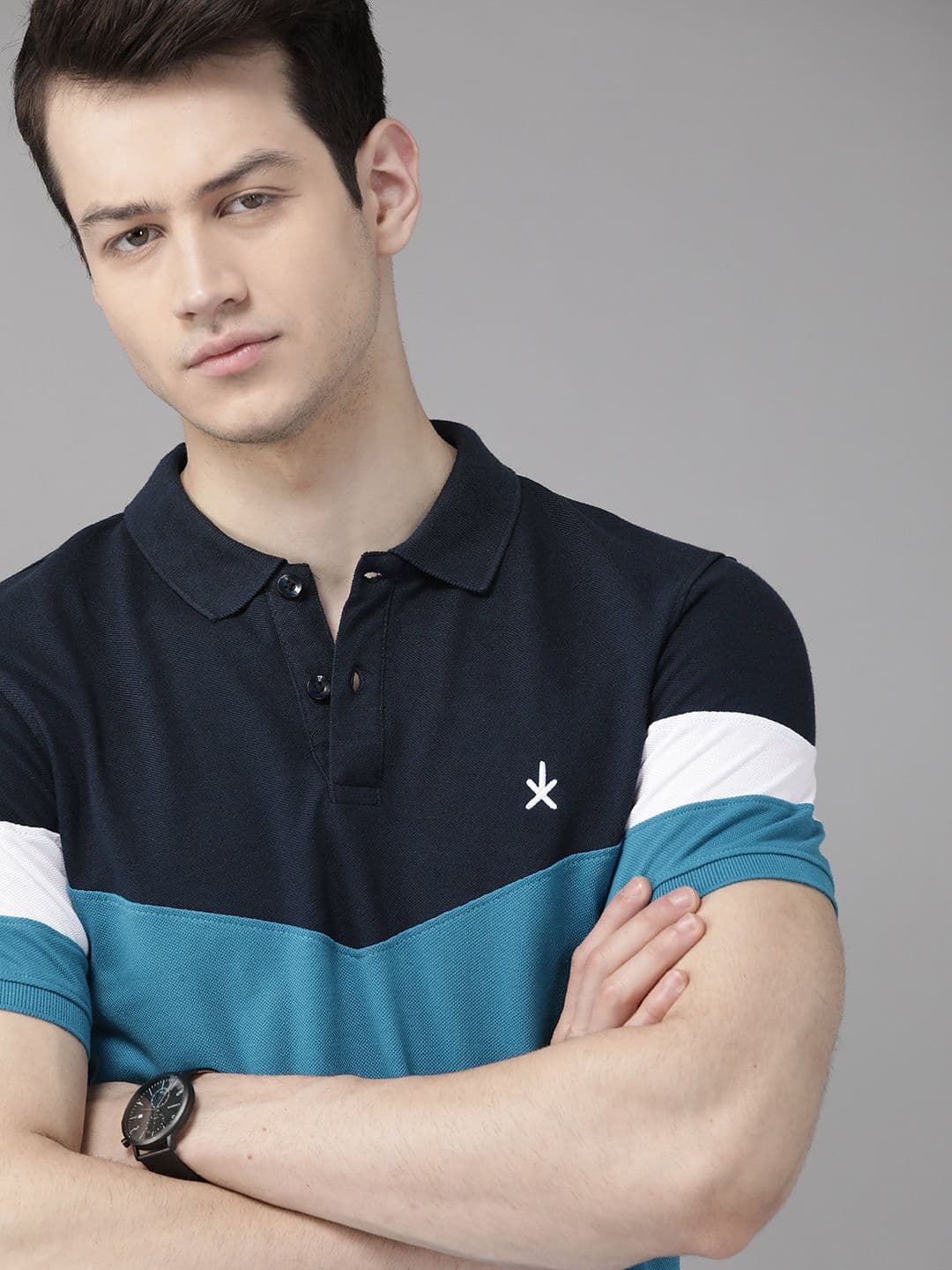 Roadster Men Blue Colourblocked Cotton T-shirt - view 1