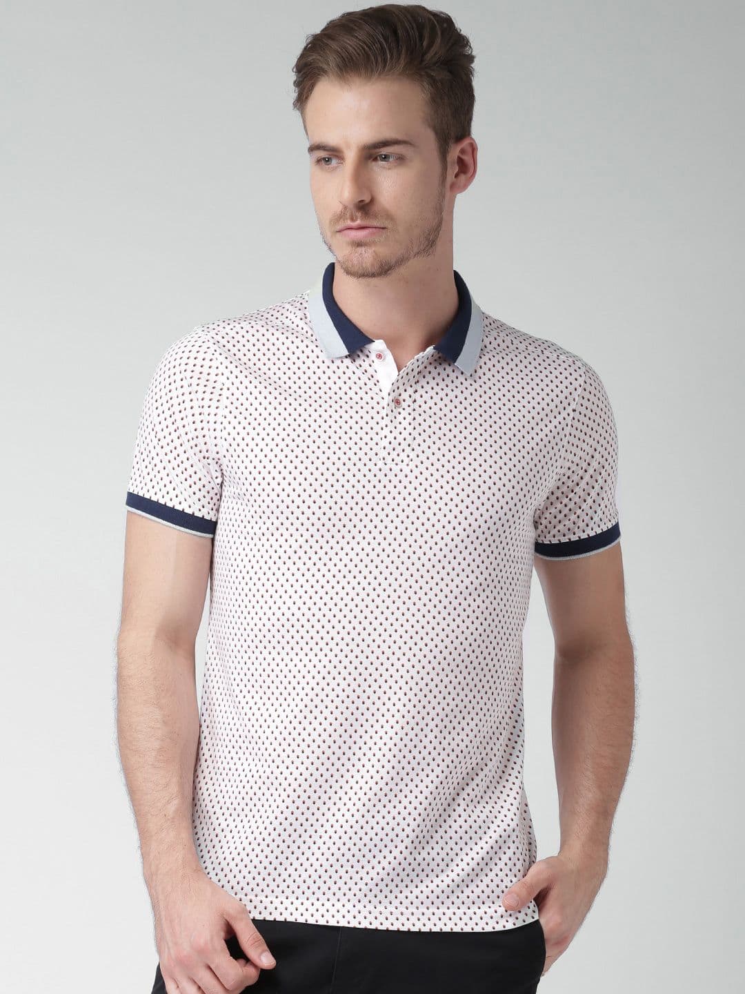 INVICTUS White Printed Polo Pure Cotton T-shirt - view 1