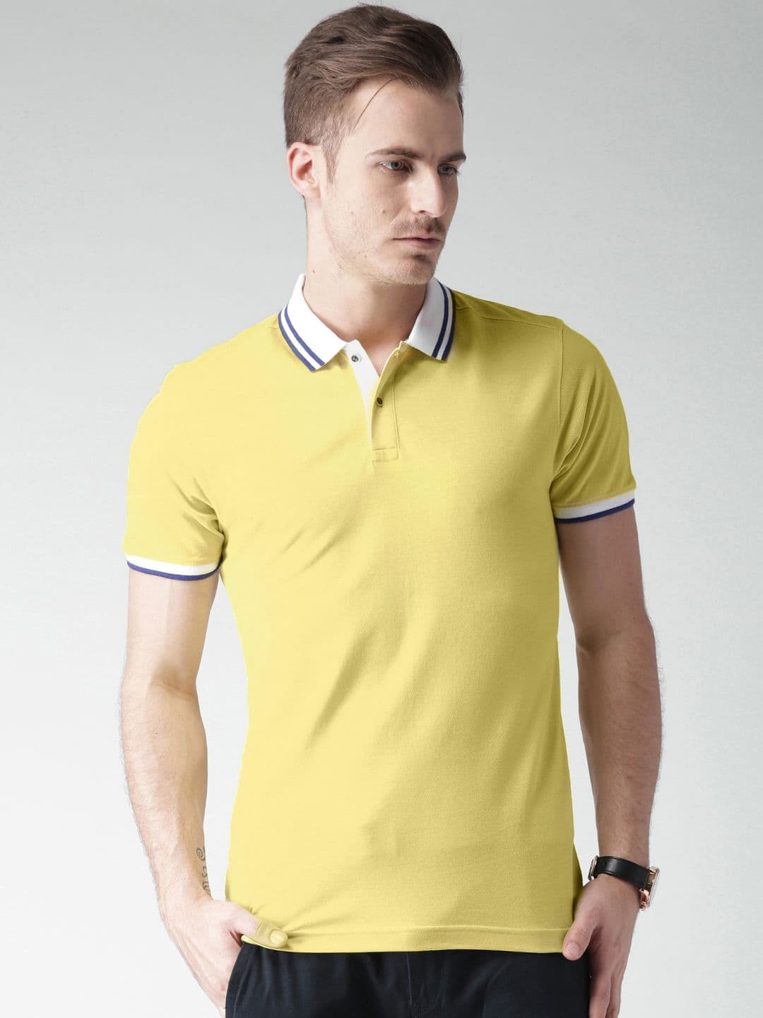 INVICTUS Men Yellow Solid Polo T-shirt - view 1