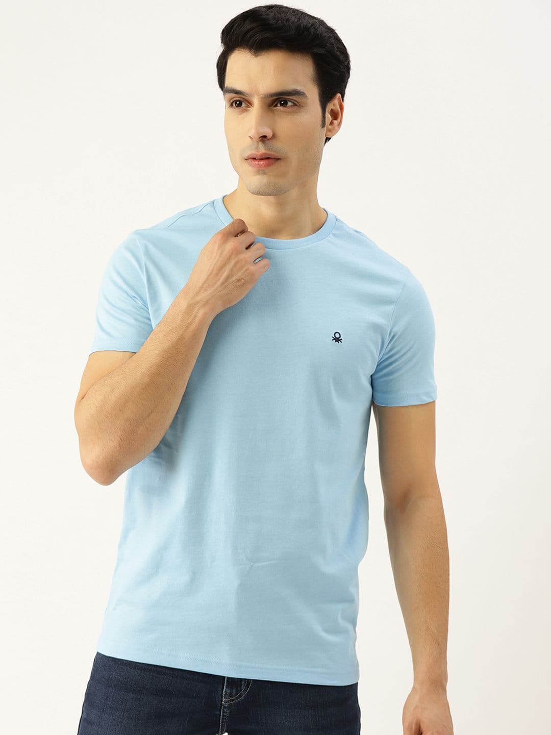 United Colors of Benetton Men Blue Solid Round Neck T-shirt - view 1