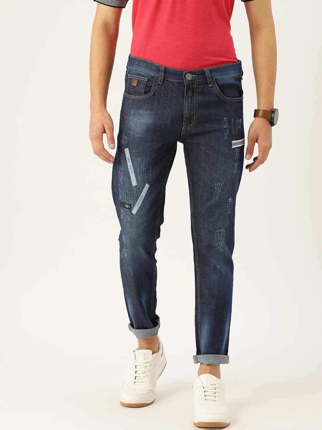 CAHOOT Men Navy Blue Slim Fit Mid-Rise Mildly Distressed Jeans - view 1