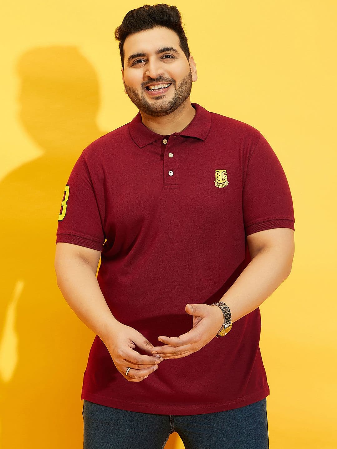 bigbanana Men Plus Size Maroon Solid Polo Collar T-shirt - view 1