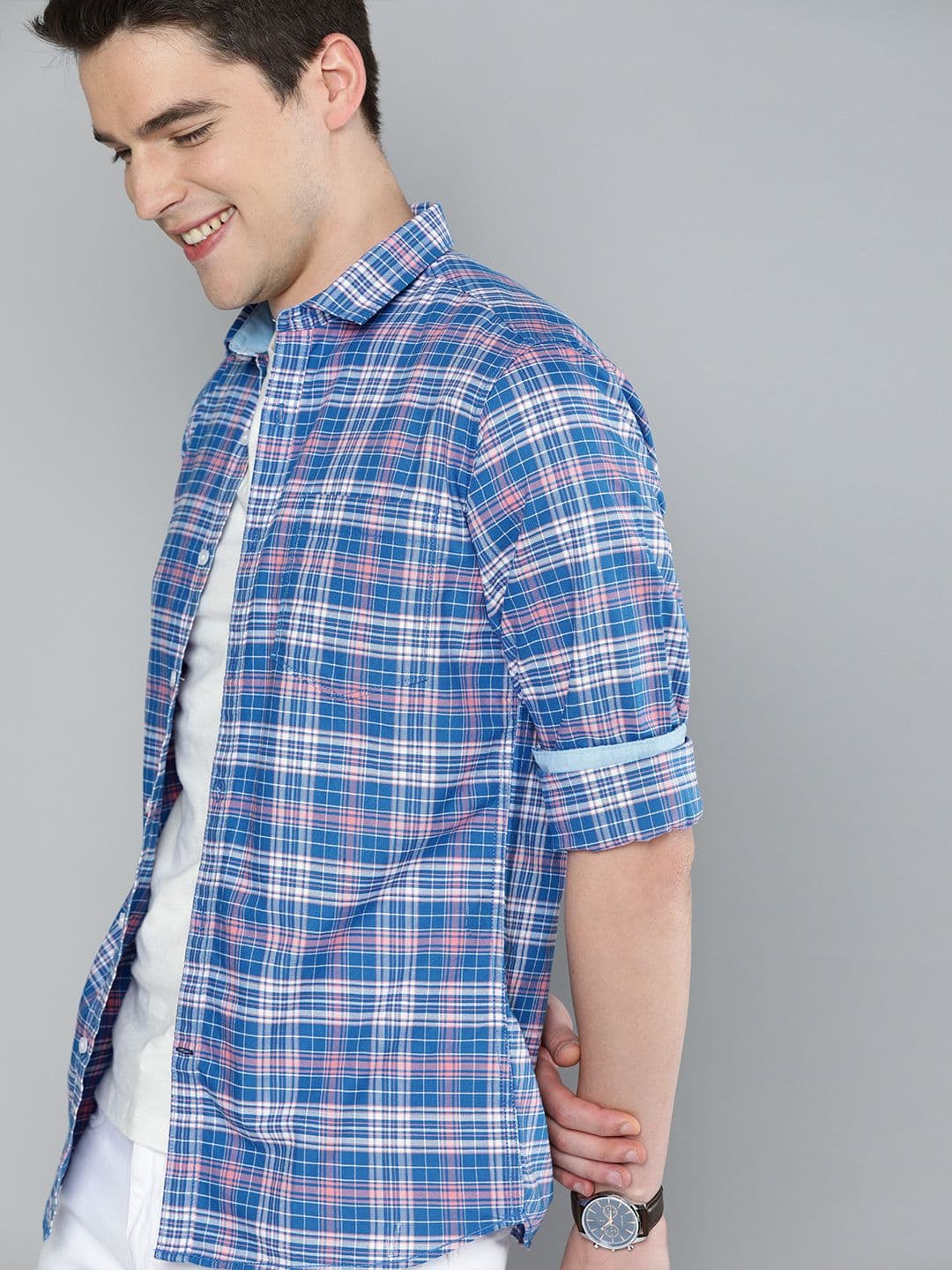 Mast & Harbour Men Blue & White Regular Fit Checked Casual Shirt - view 1