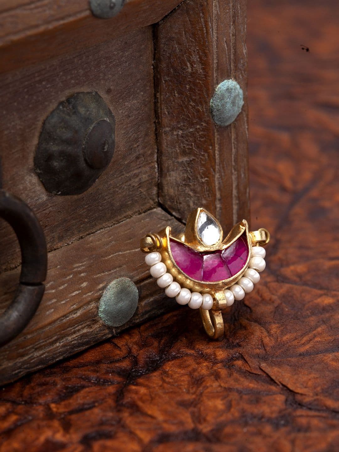 PANASH Gold-Plated & White Kundan-Studded Nose Pin - view 1