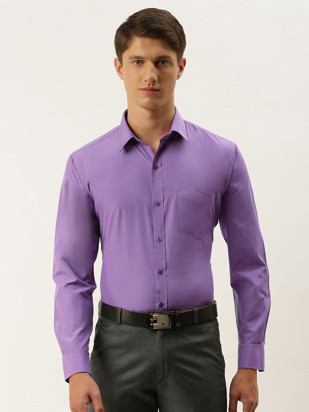 English Navy Men Purple Slim Fit Solid Formal Shirt - view 1