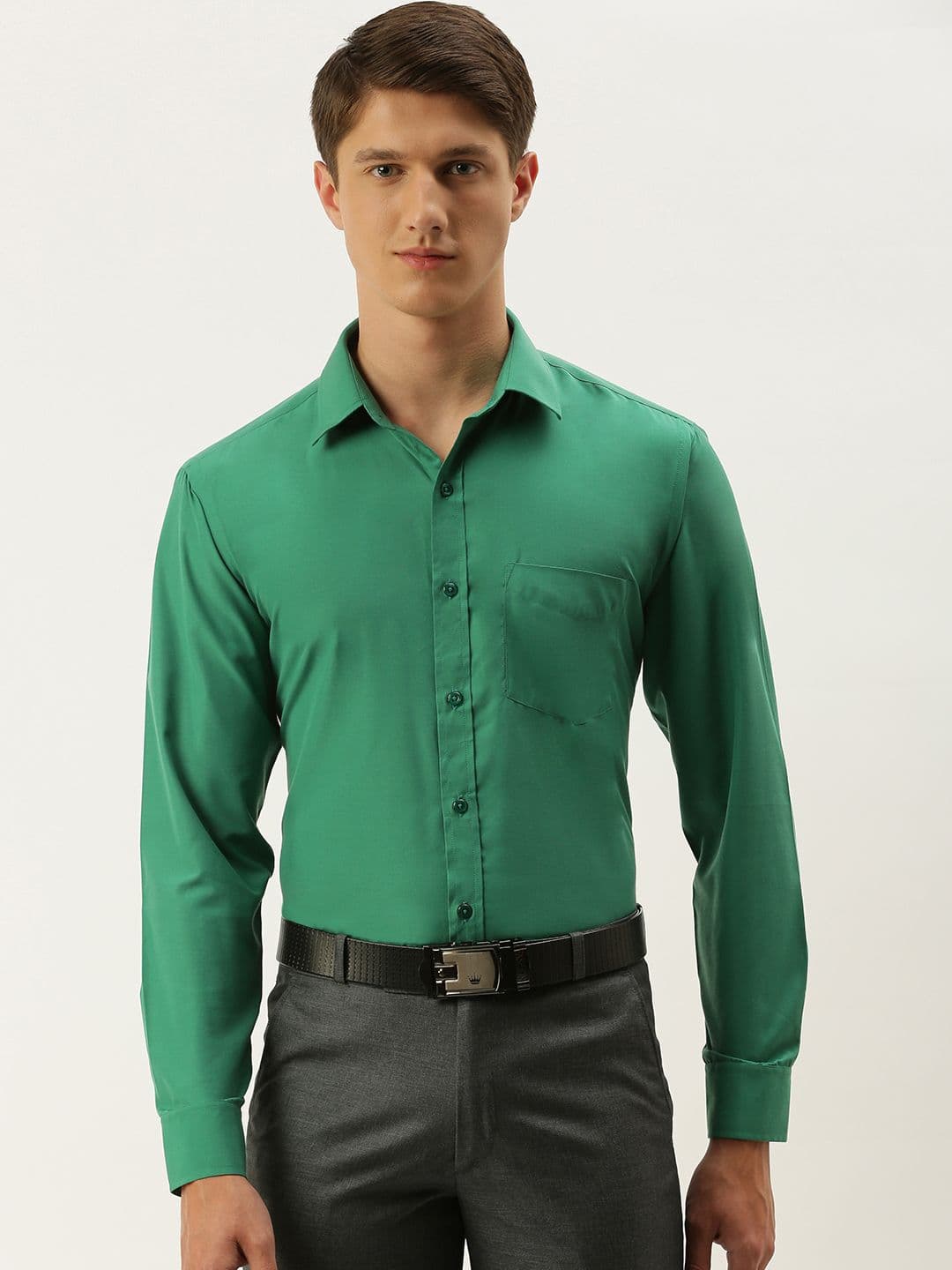 English Navy Men Green Slim Fit Solid Formal Shirt - view 1