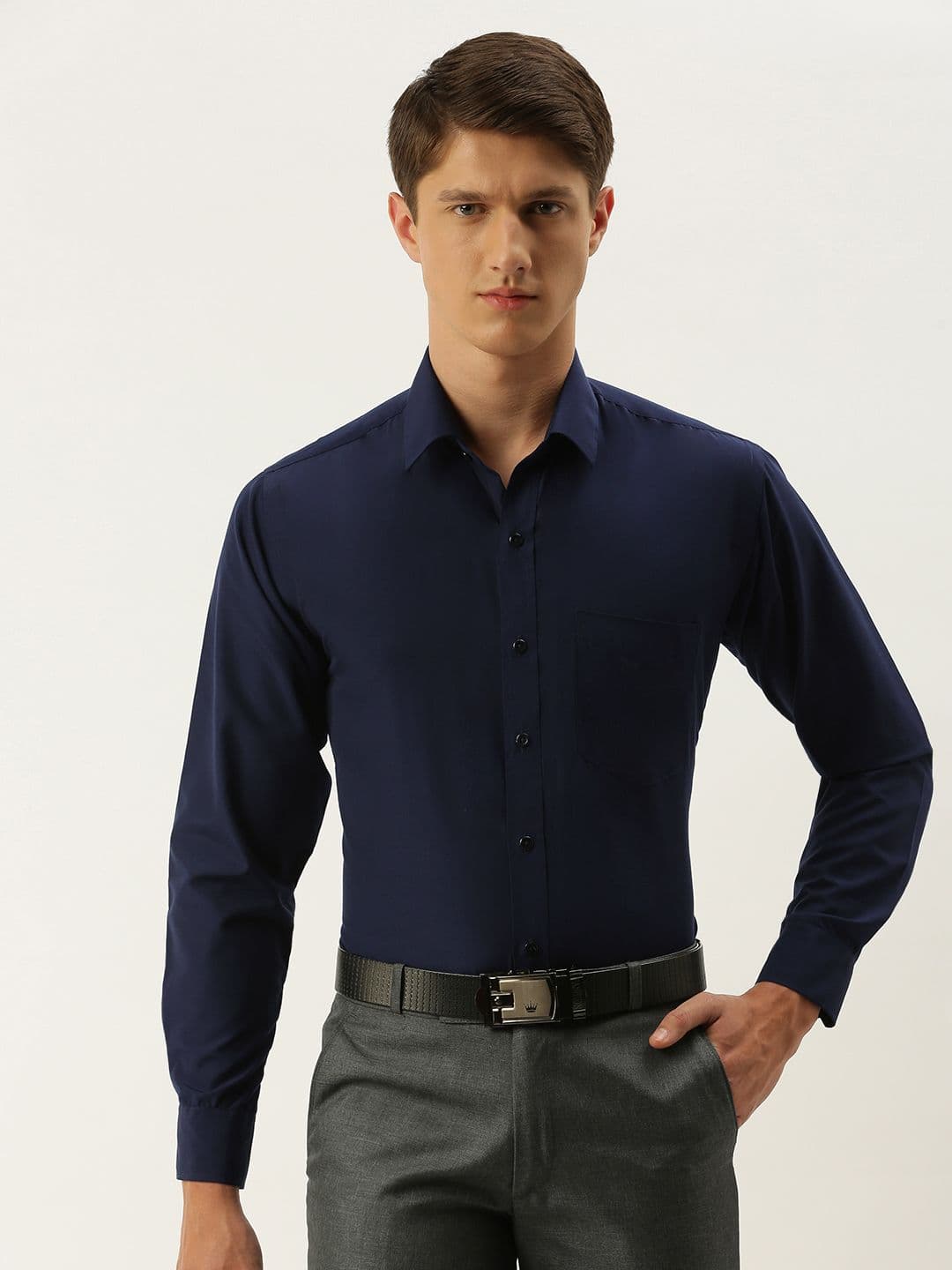 English Navy Men Navy Blue Slim Fit Solid Formal Shirt - view 1