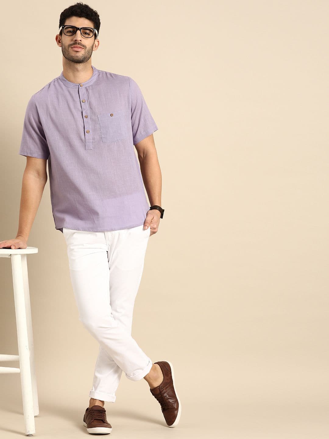 Anouk Men Lavender Pastels Cotton Kurta - view 1