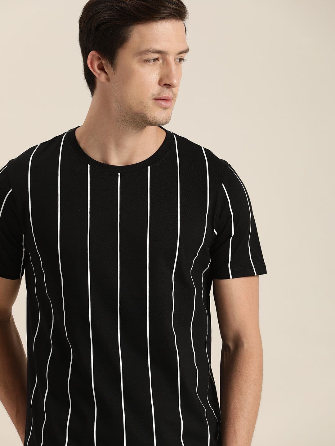 INVICTUS Men Black White Striped Round Neck Pure Cotton T-shirt - view 1