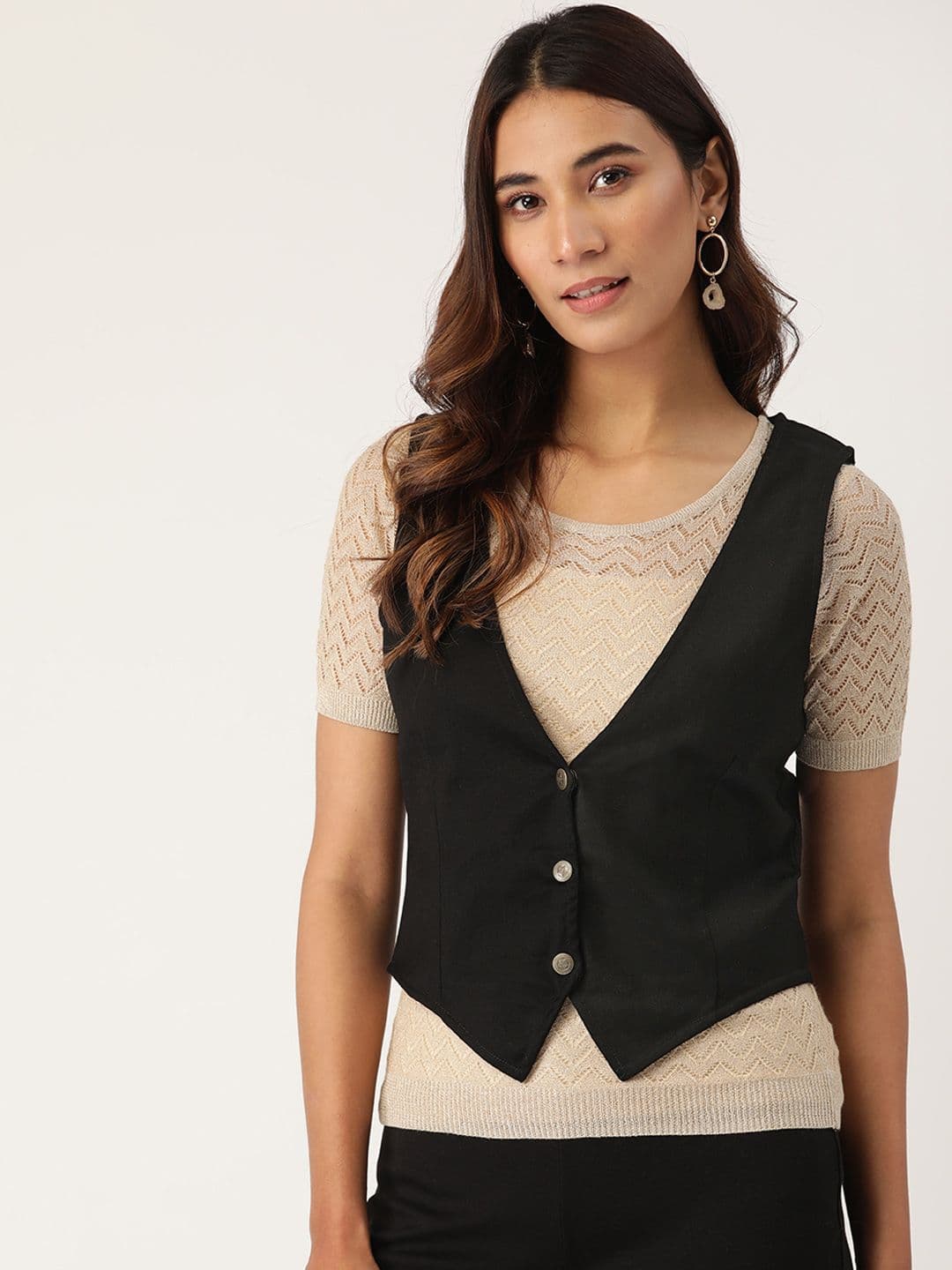 Cottinfab Women Black Solid Lightweight Waistcoat - view 1
