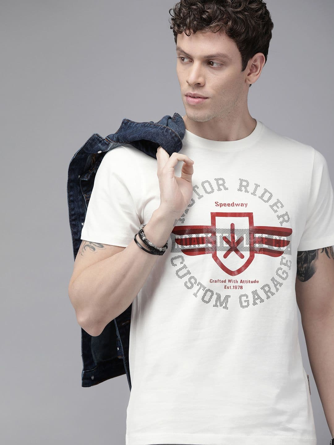 The Roadster Lifestyle Co Men Off White Printed Round Neck Pure Cotton T-shirt - view 1