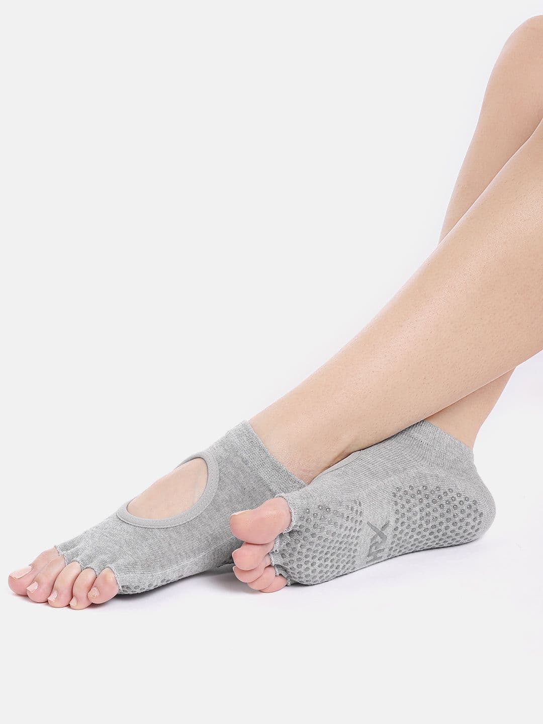 HRX by Hrithik Roshan Women Grey Melange Solid Ankle-Length Cut-Out Half-Toe Yoga Socks - view 1