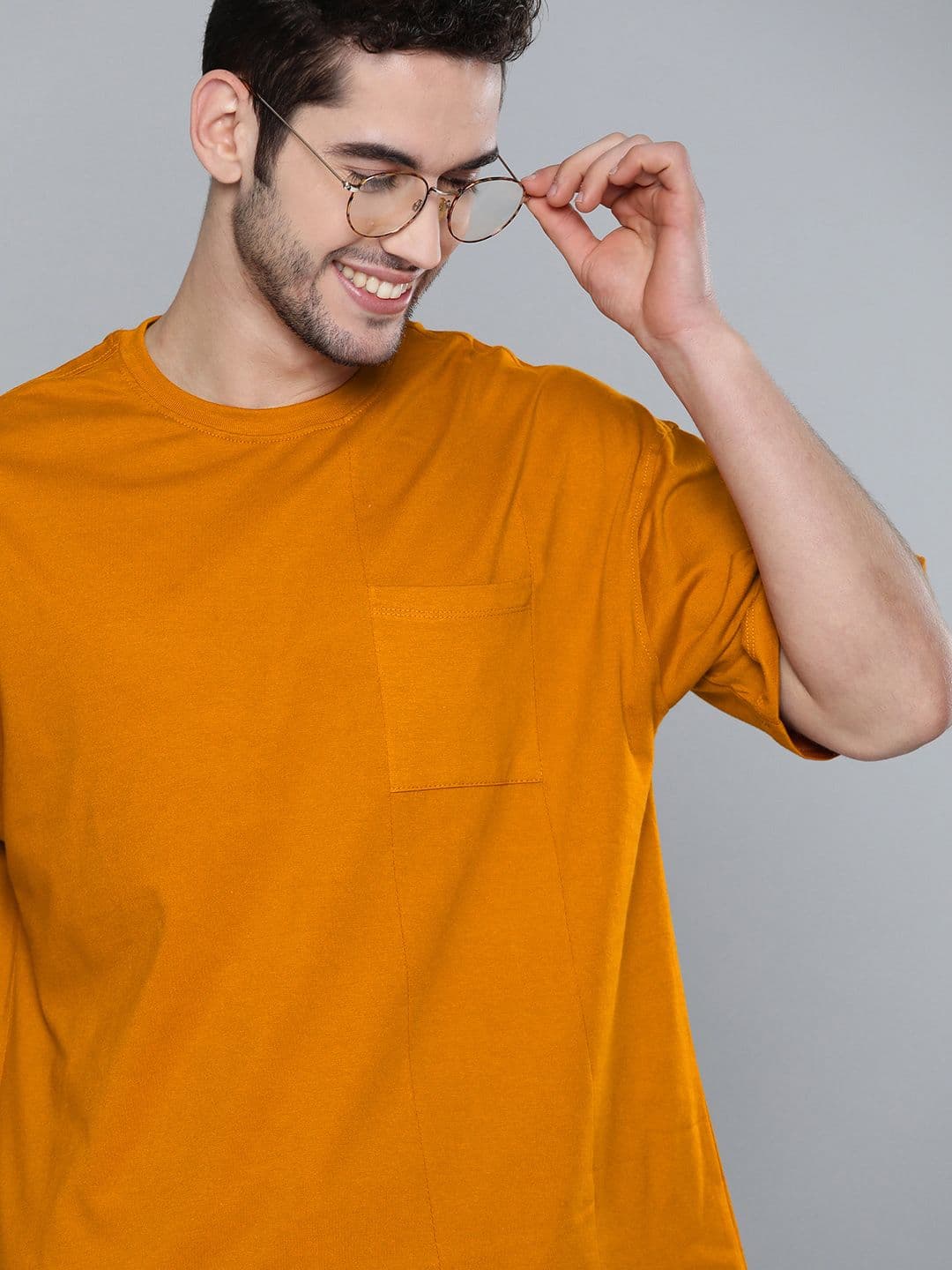 Mast & Harbour Mast Harbour Men Mustard Yellow Cotton Solid Round Neck Cotton T-shirt - view 1