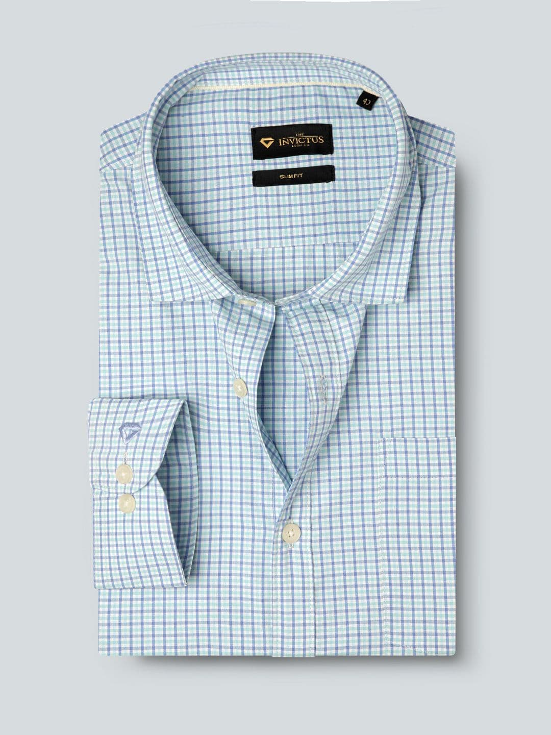 INVICTUS Men Easy Care Sea Green & Blue Checked Sustainable Formal Shirt - view 1