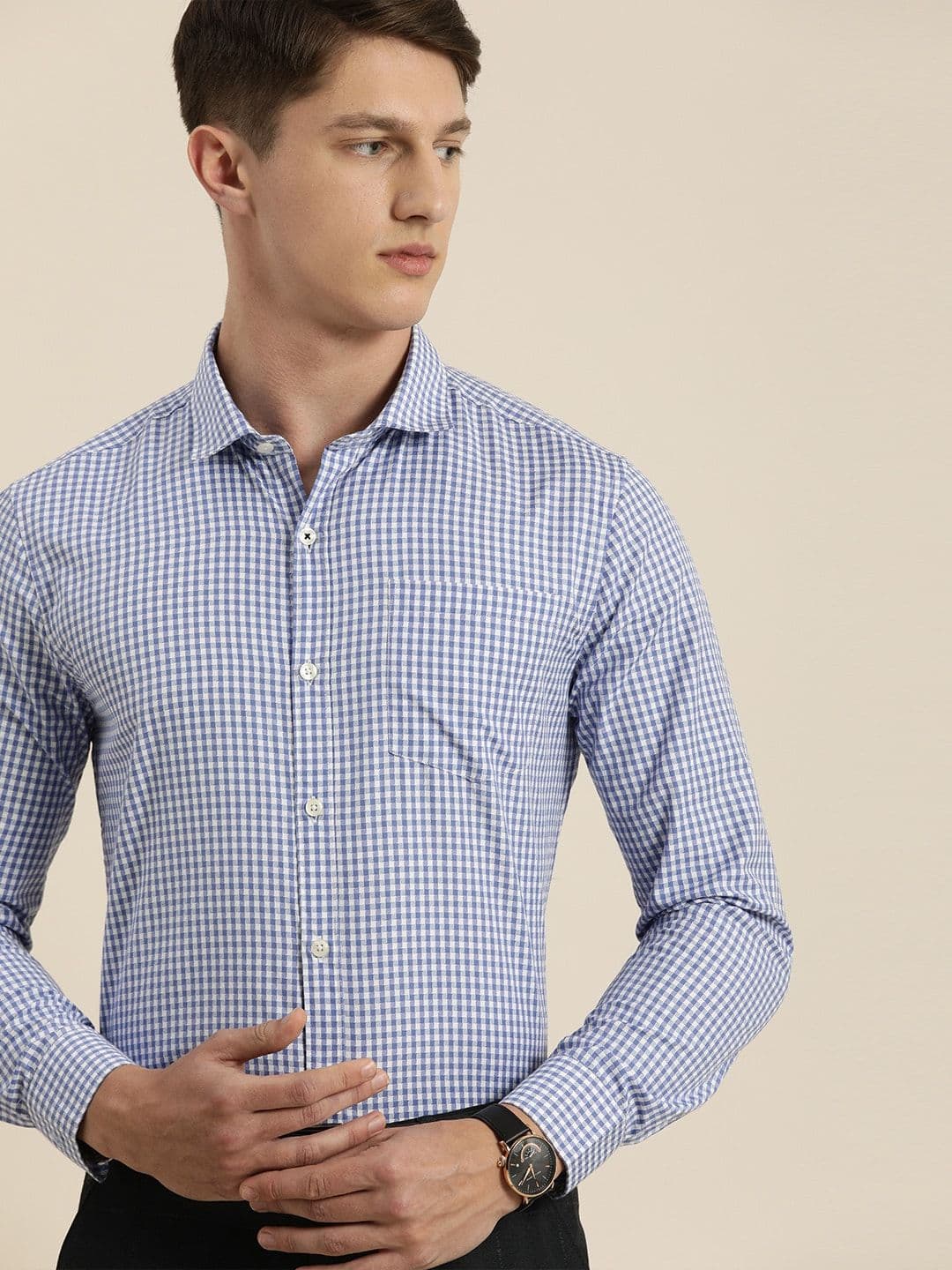INVICTUS Men Easy Care Blue & White Checked Formal Slim Fit Shirt - view 1