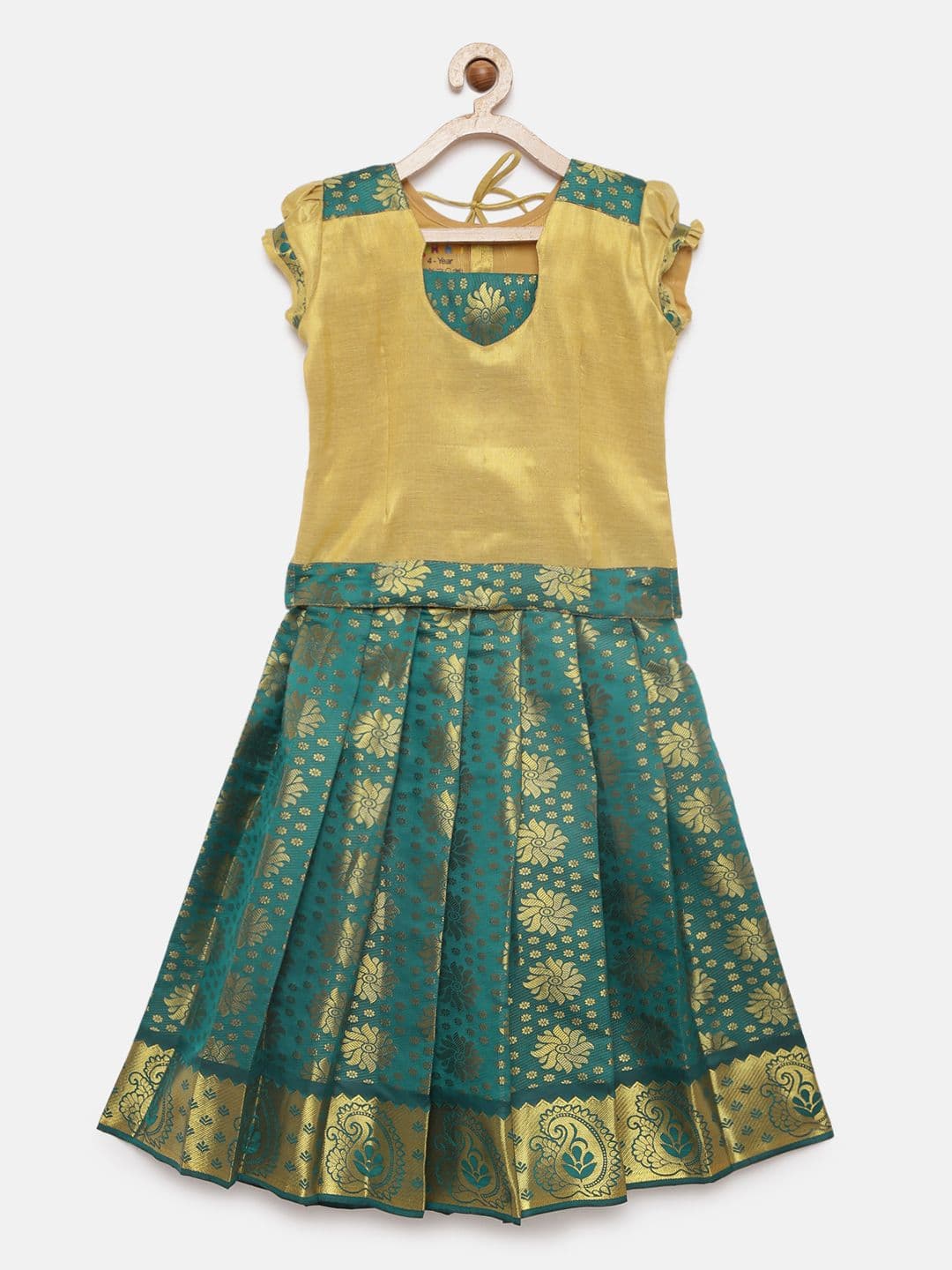 Baby Lakshmi Yellow & Green Ready to Wear Pattu Pavadai - view 1