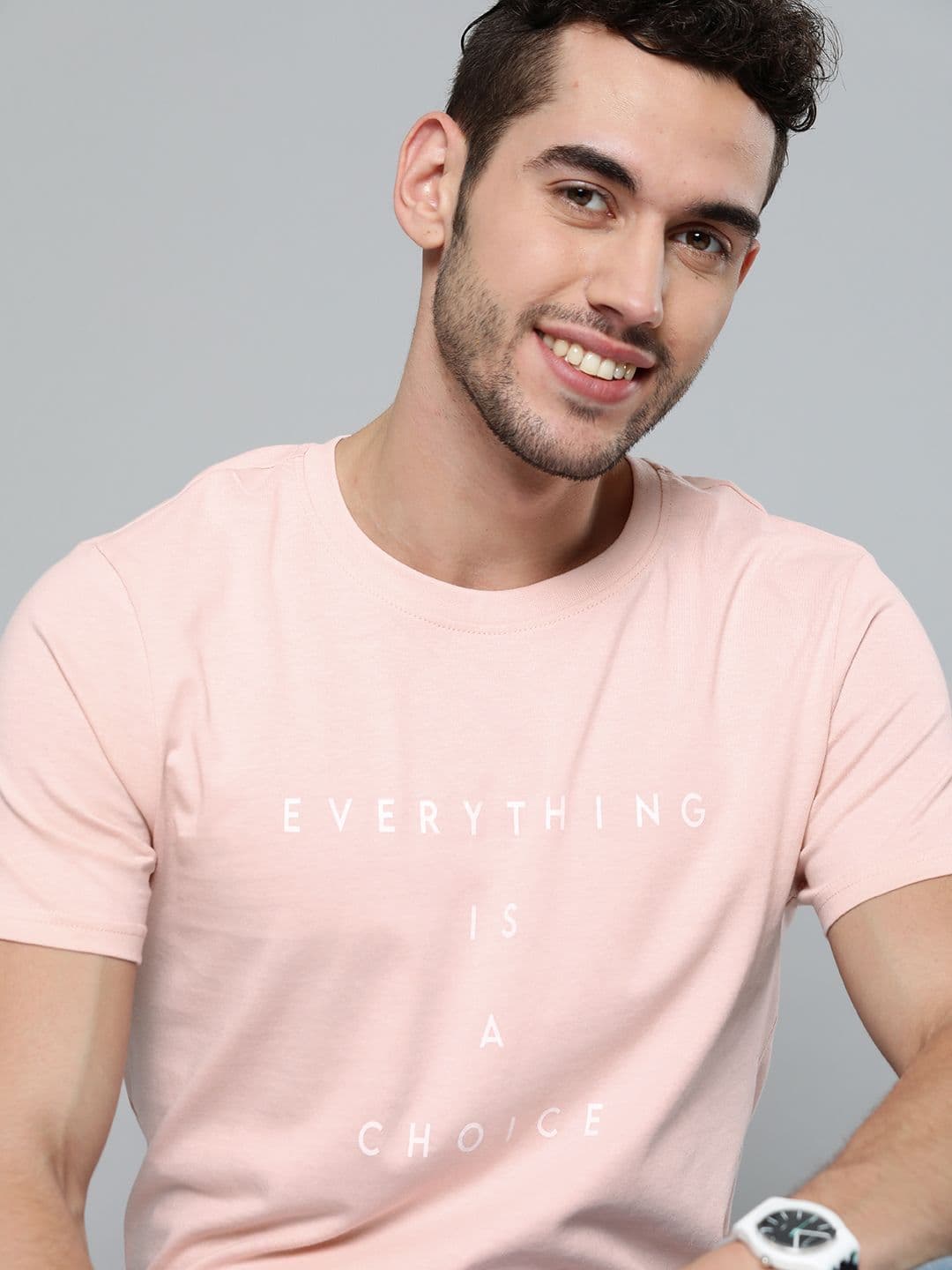 Mast & Harbour Mast Harbour Men Pink White Printed Round Neck Pure Cotton T-shirt - view 1