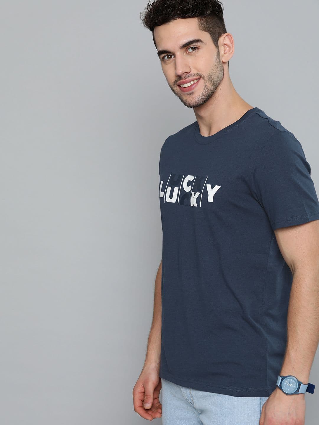 Mast & Harbour Mast Harbour Men Navy Blue White Printed Round Neck Pure Cotton T-shirt - view 1