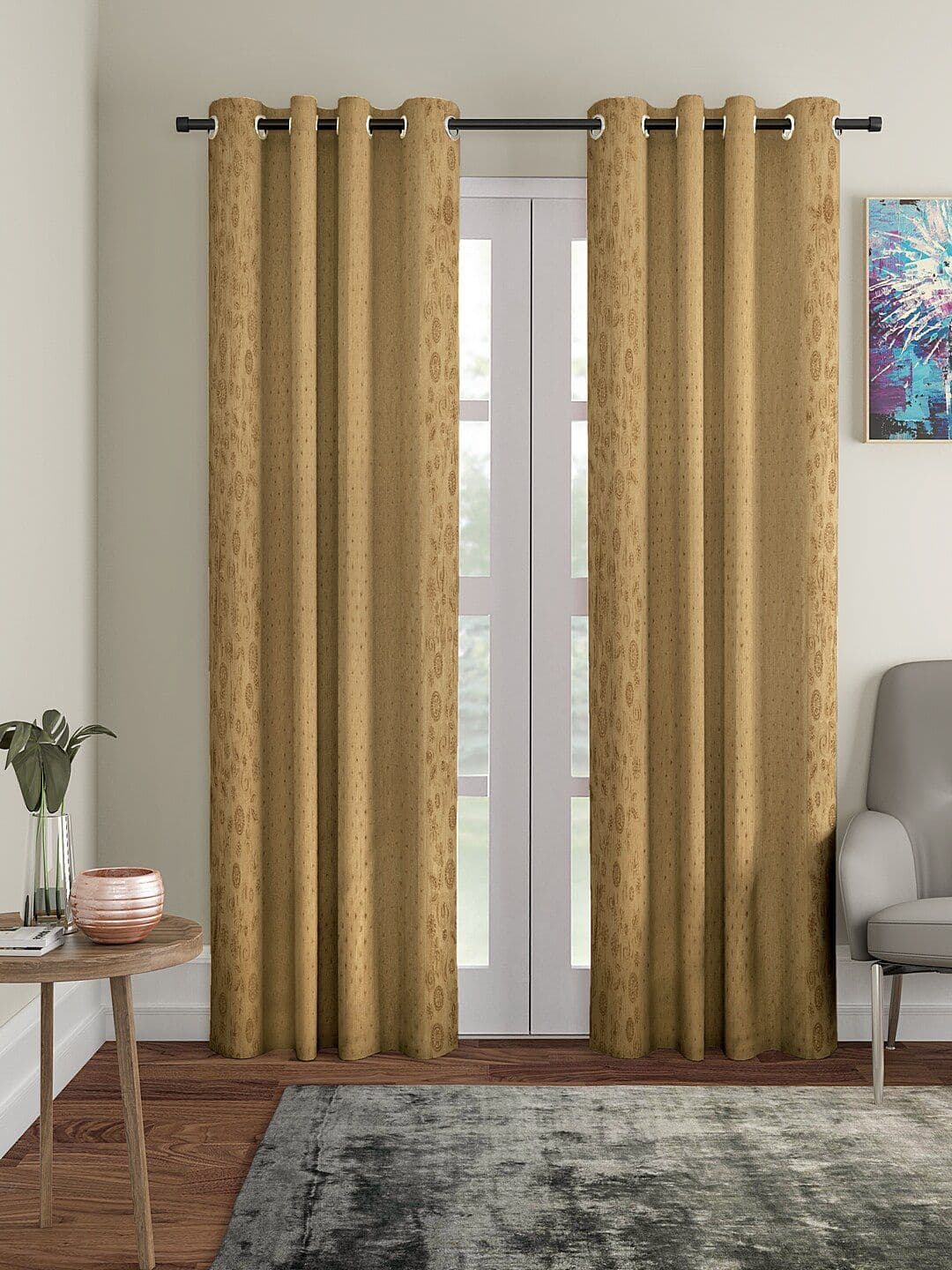 Cortina Set Of 2 Brown Self-Design Long Door Curtains - view 1