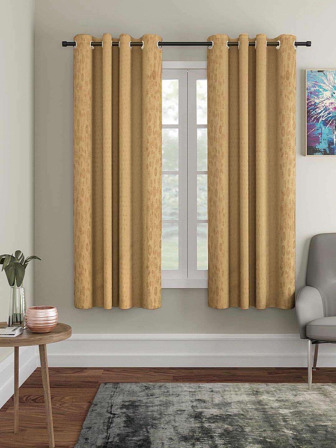 Cortina Brown Set Of 2 Self-Design Window Curtains - view 1
