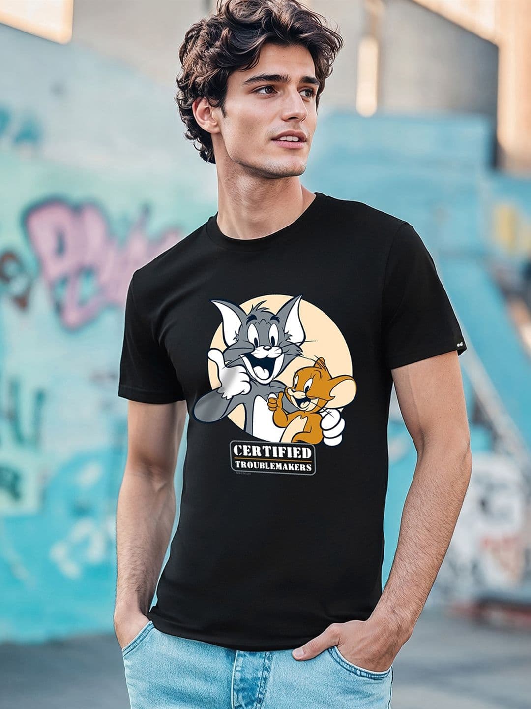 Bewakoof Official Tom & Jerry Merchandise Certified Troublemakers Graphic Printed T-Shirt - view 1