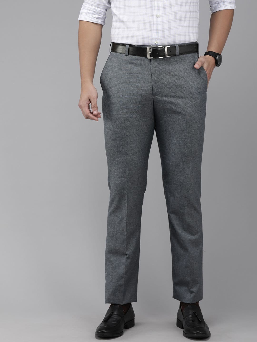Park Avenue Men Blue Smart Fit Solid Formal Trousers - view 1