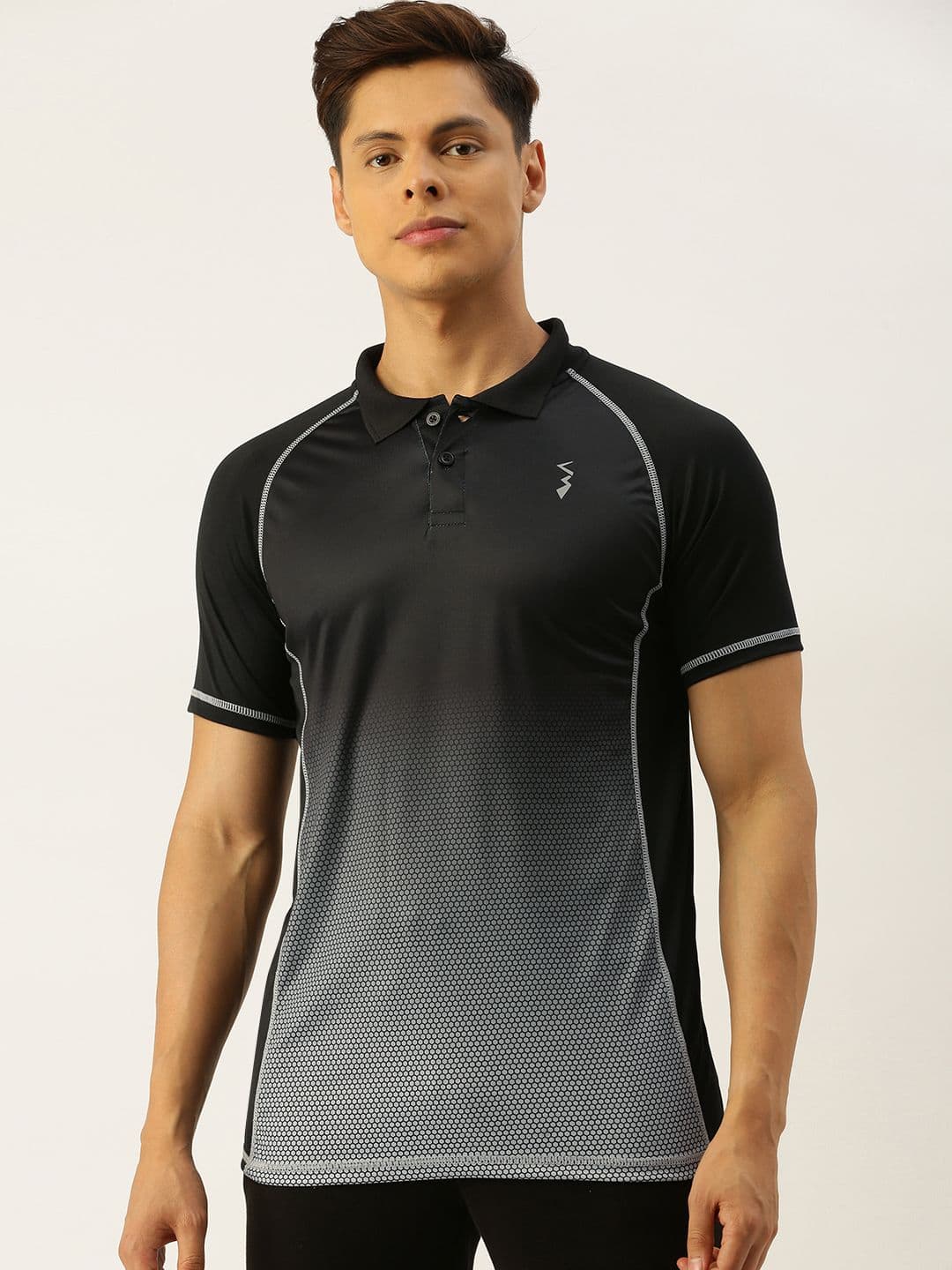 CAHOOT Men Black & Off-White Ombre Effect Polo Collar Sports T-shirt - view 1