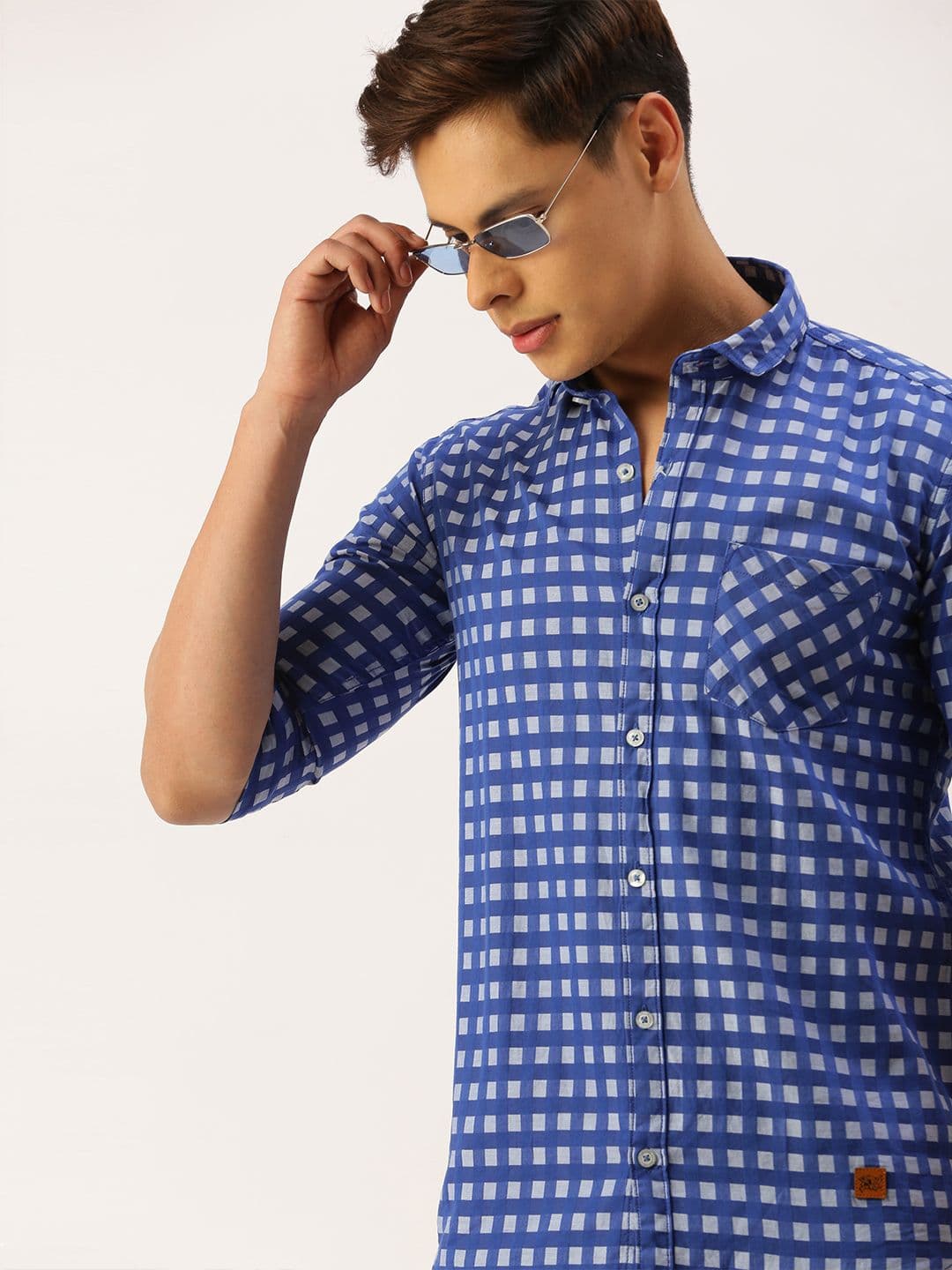 CAHOOT Men Blue & White Regular Fit Cotton Checked Casual Shirt - view 1