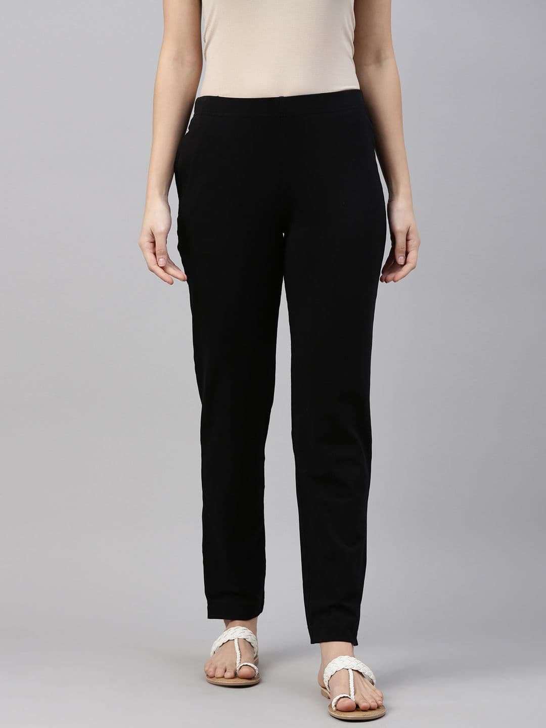 Go Colors Women Black Regular Fit Solid Regular Trousers - view 1