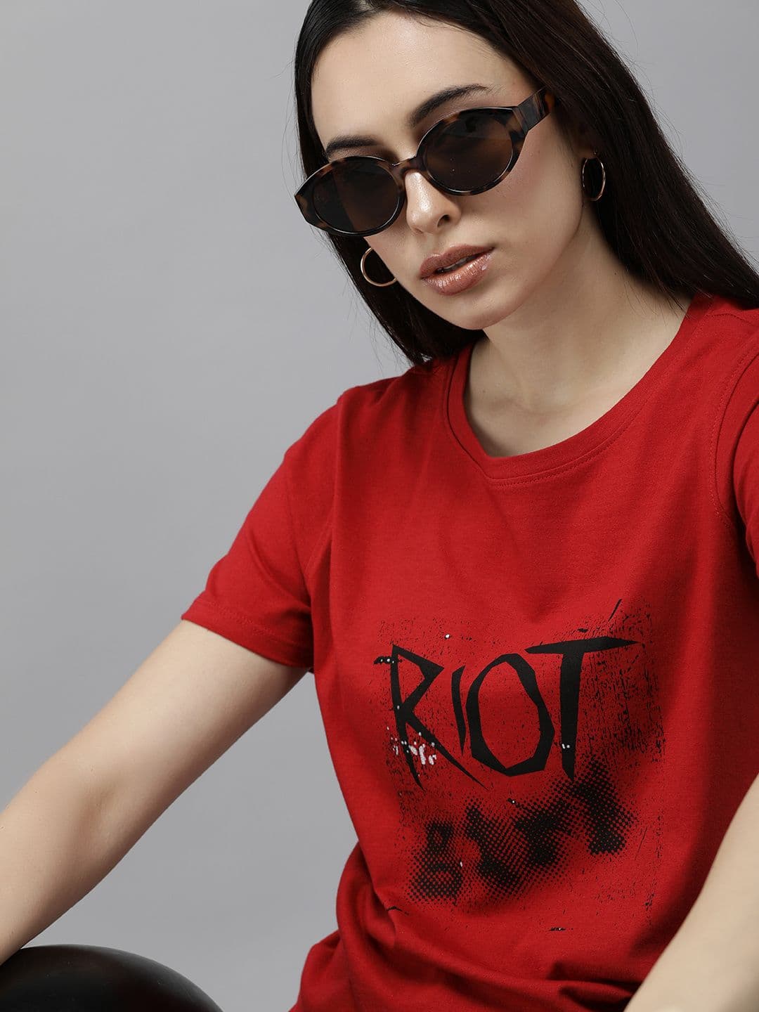 The Roadster Lifestyle Co Women Red Typography Printed Pure Cotton T-shirt - view 1