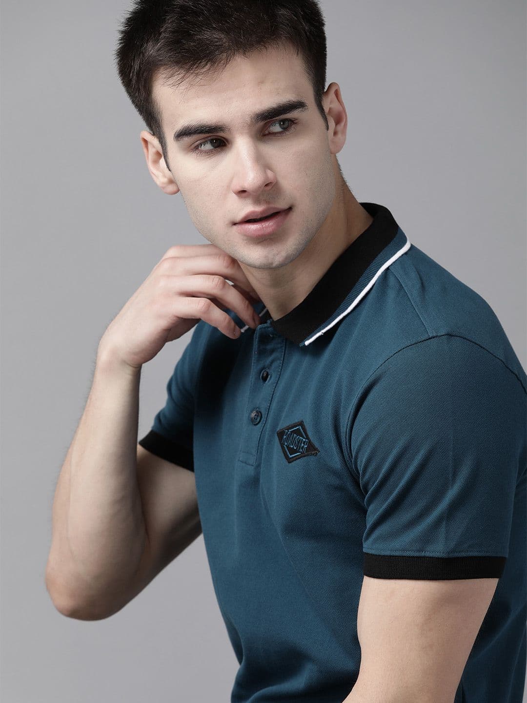 The Roadster Lifestyle Co Men Teal Blue Cotton Solid Polo Collar Cotton T-shirt - view 1